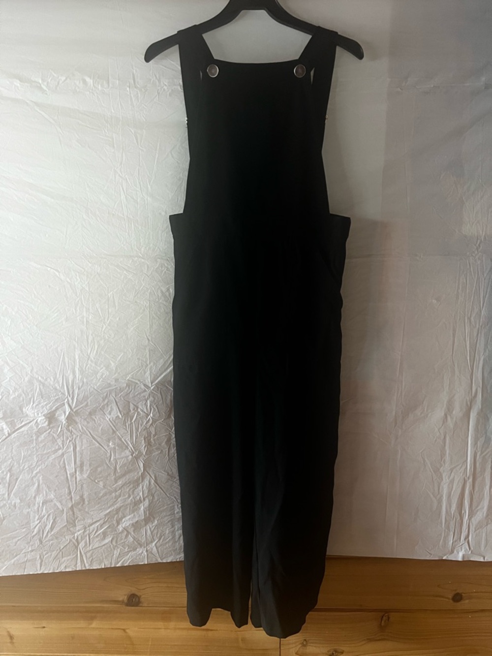 Zara Black Pinafore Cropped Jumpsuit Overalls with Button Straps